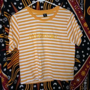 Yellow Striped Tee - Good Vibes Only